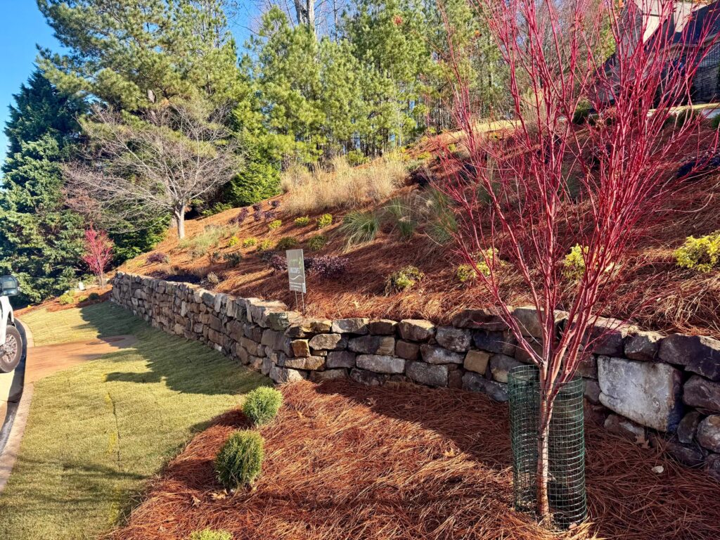 Tucano Stones - Natural boulder retaining wall close-up showing stone craftsmanship - Johns Creek GA