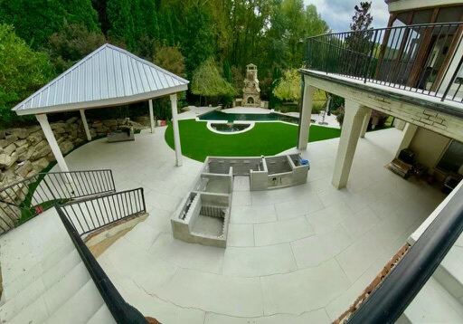 Belgard Artforms, artificial turf, elements appliances and Mirage porcelain pavers in Sandy Springs, GA