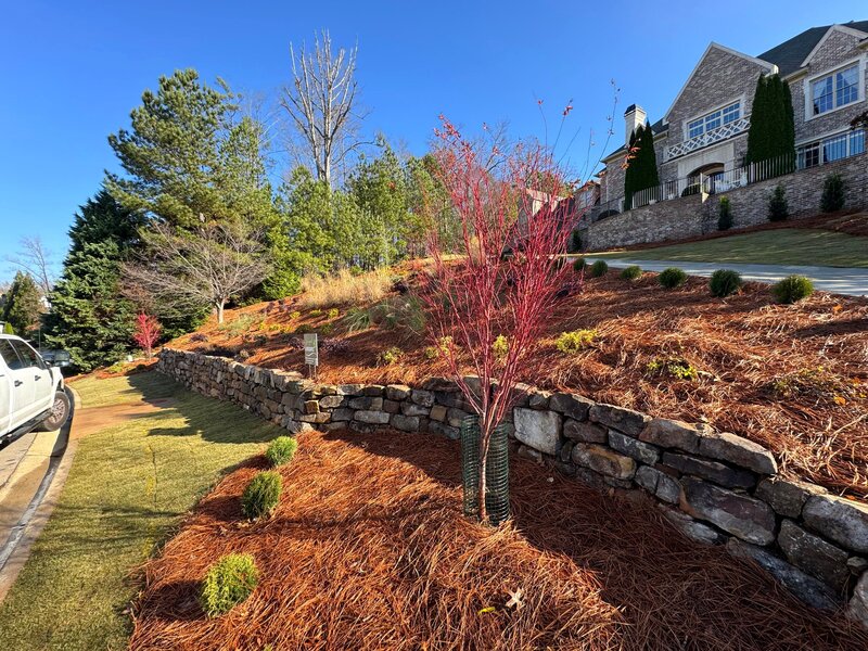 Natural Boulder Retaining Wall & Artificial Turf in Johns Creek