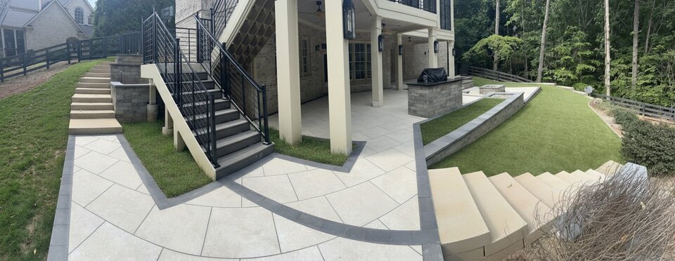 Tucano Stones paver patio with steps and outdoor living space in Metro Atlanta